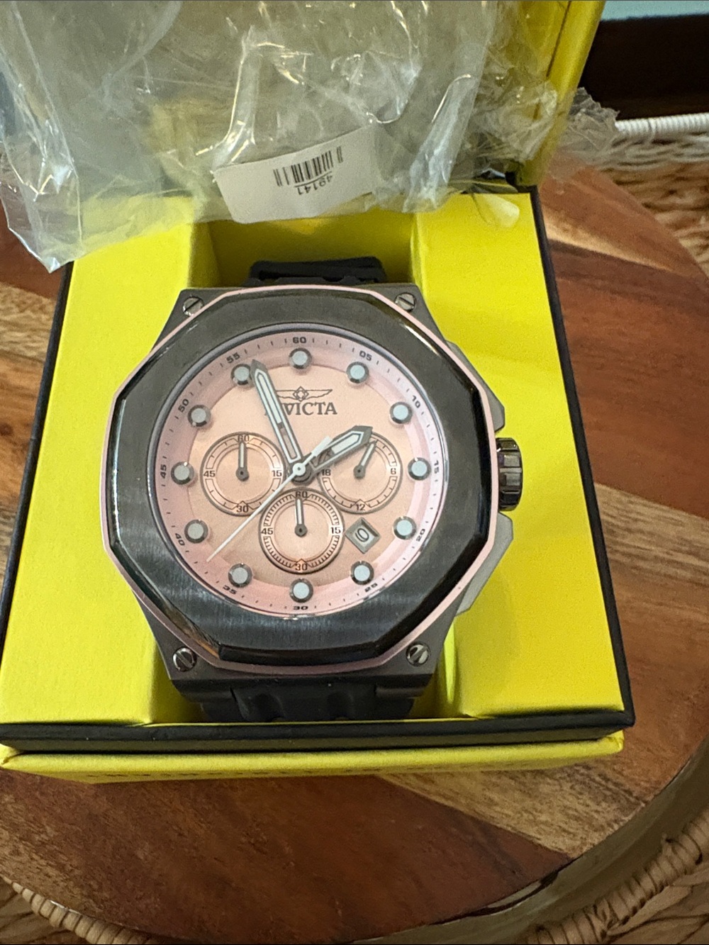 Invicta women’s Pink Dial Black Bezel Chronograph Watch